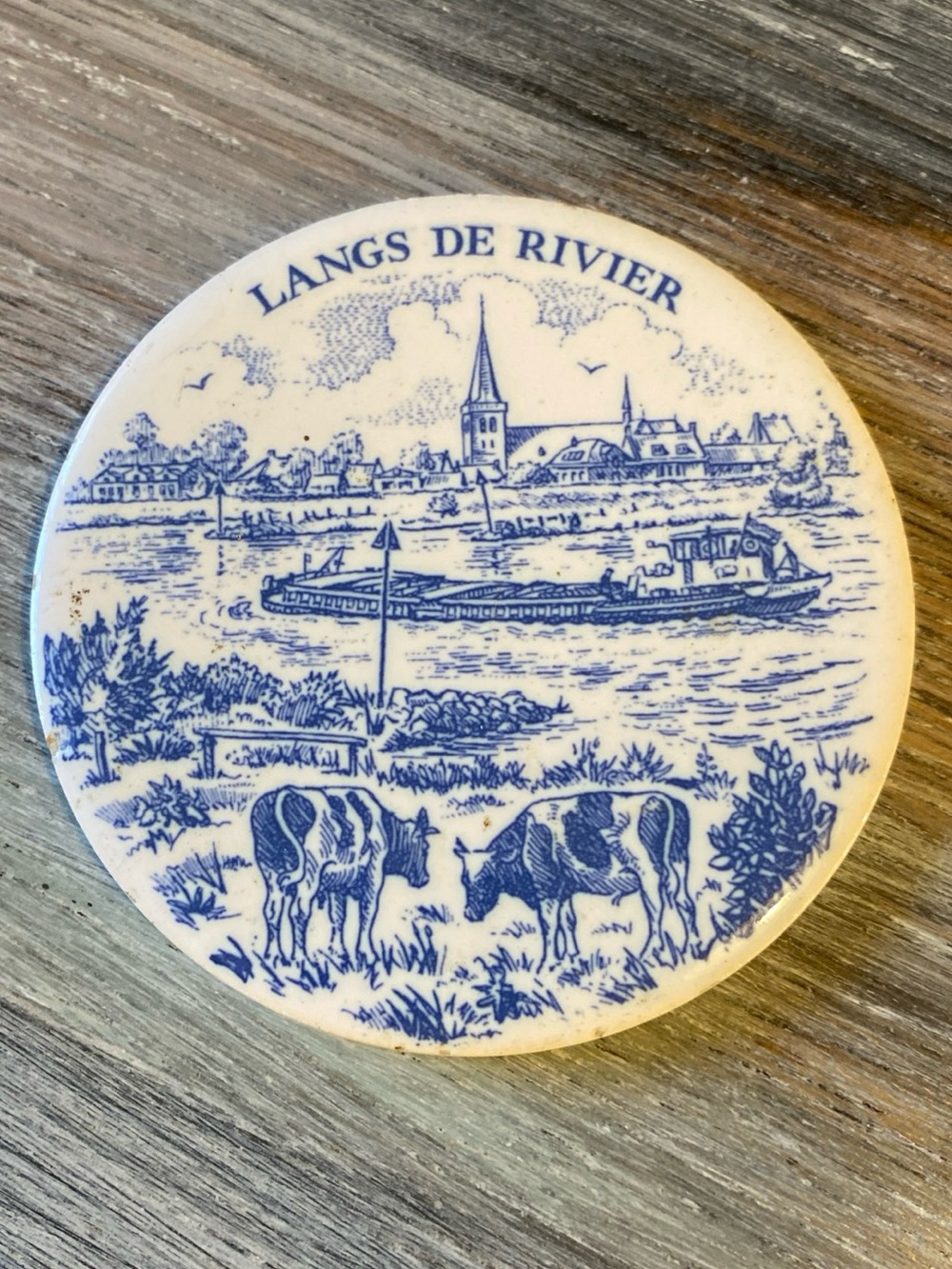 Coaster blue white ceramic tile cows and Langs de Rivier H&R Johnson Ltd.